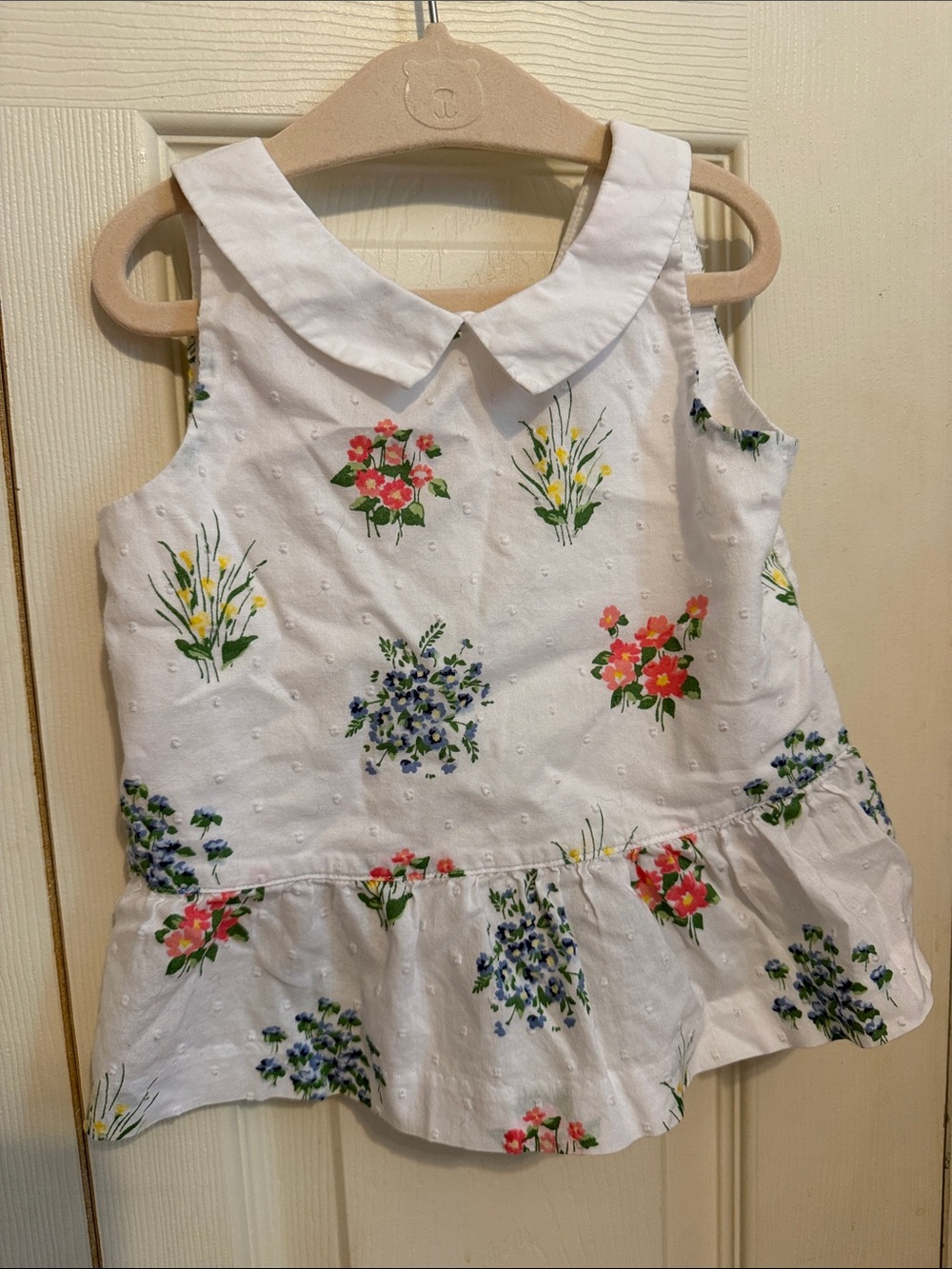 Janie and Jack White Floral Peter Pan Collar Peplum Tank